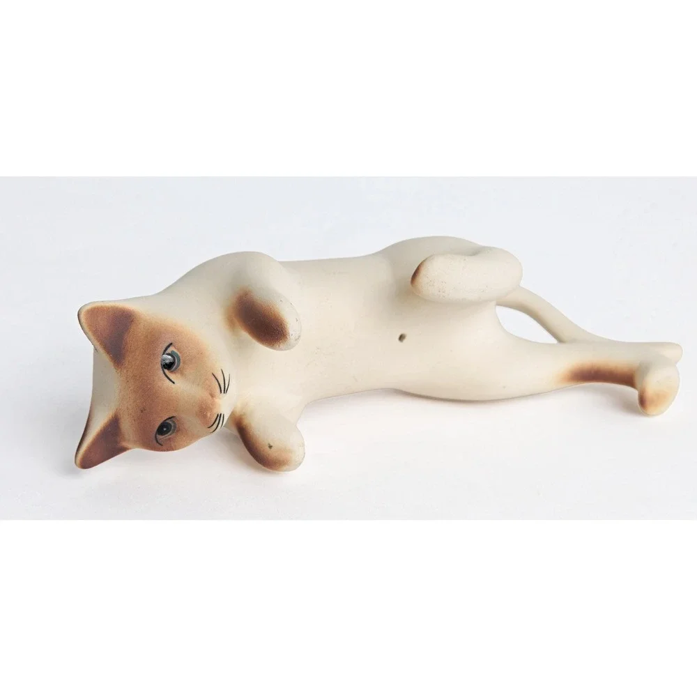 Vintage Siamese Cat Figurine Bisque Porcelain Brown and White